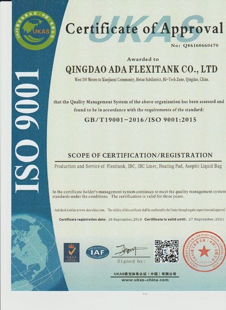 중국 Qingdao ADA Flexitank Co., Ltd 인증